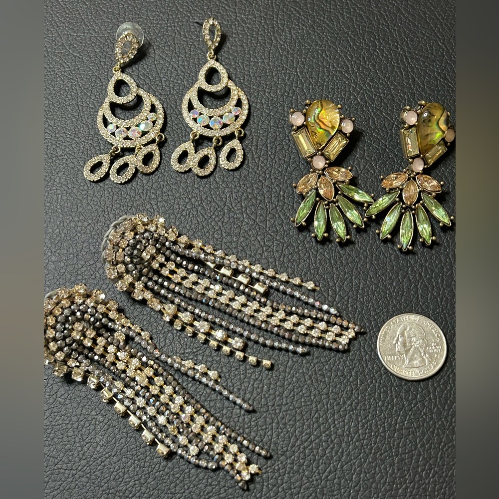 Elegant Gold and Silver Chandelier Earrings - 3 pairs Rhinestone